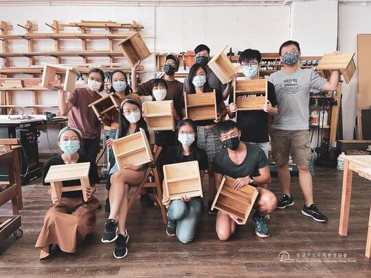 The OWLHK team experienced woodwork activity, creating their own wooden shelf