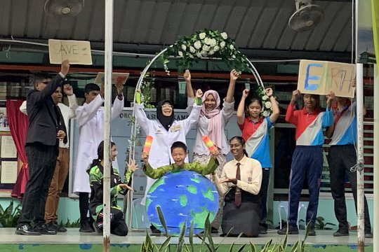 Students promoted the importance of environmental protection via performing a play