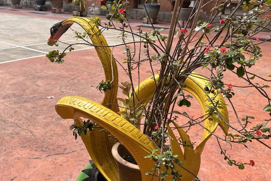 Students upcycled the tires into flower pots