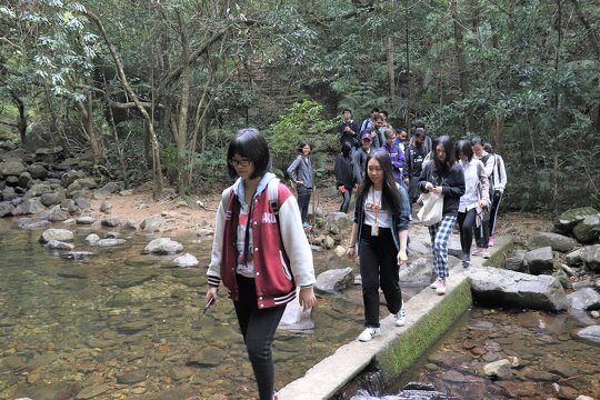 Walking through the clear stream